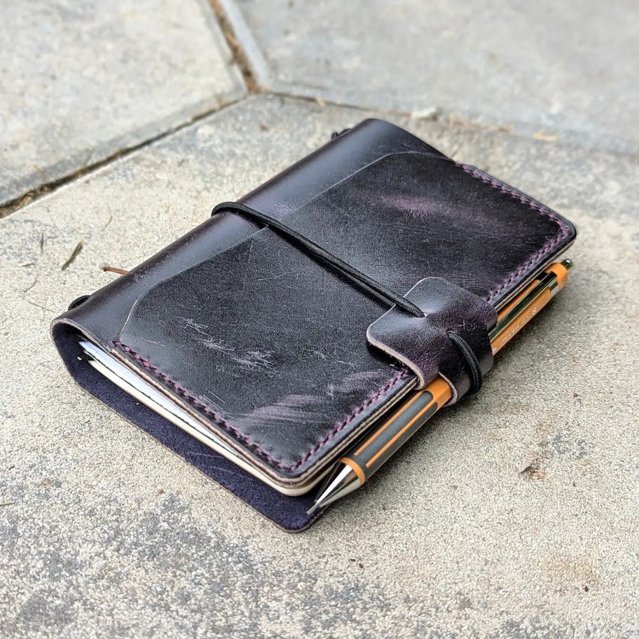 Pocket Traveller's Refillable Notebook | Eggplant Purple 'Live Edge' #8