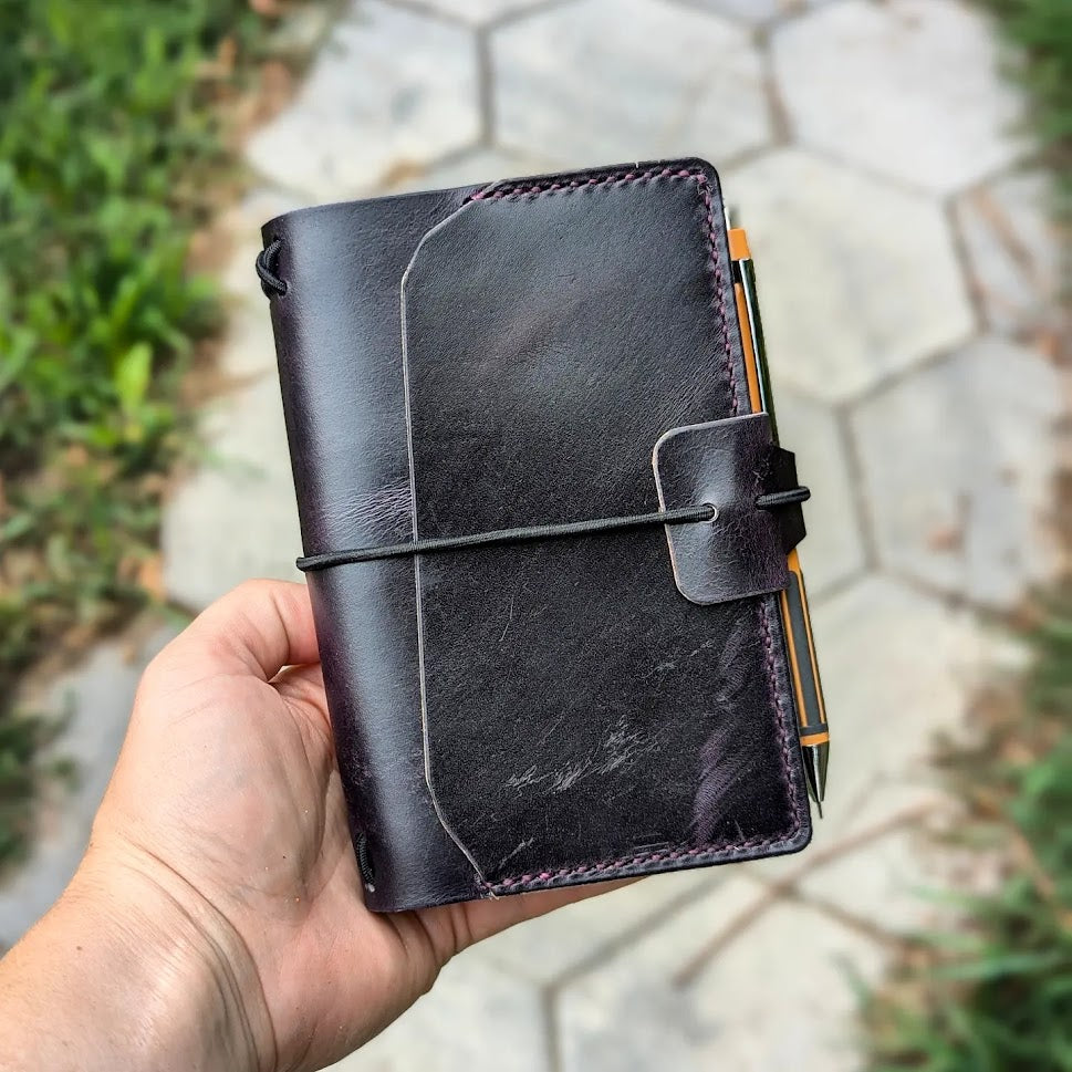 Pocket Traveller's Refillable Notebook | Eggplant Purple 'Live Edge' #8