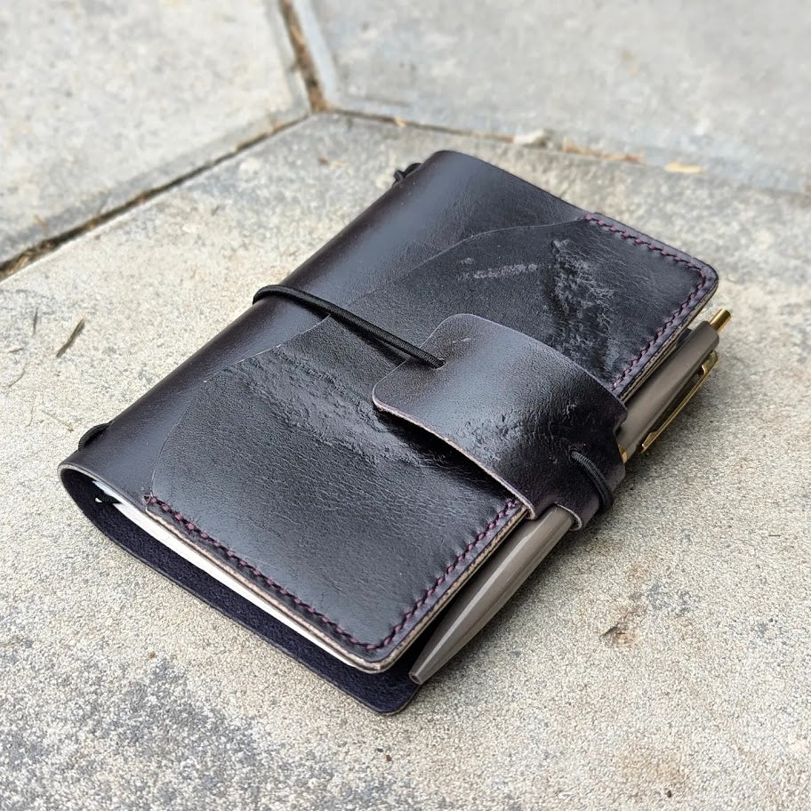 POCKET Traveller's Refillable Notebook | Eggplant Purple 'Live Edge' #9