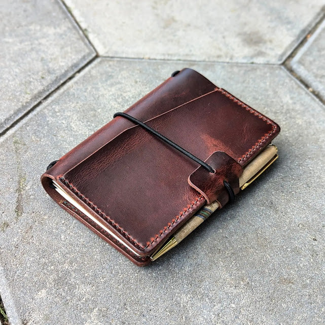 Pocket Traveller's Refillable Notebook | Dark Red Distressed Leather