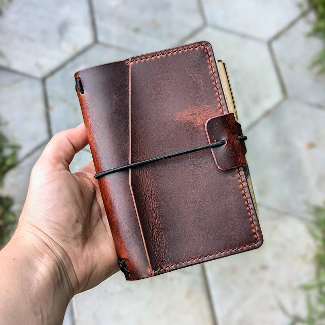 Pocket Traveller's Refillable Notebook | Dark Red Distressed Leather