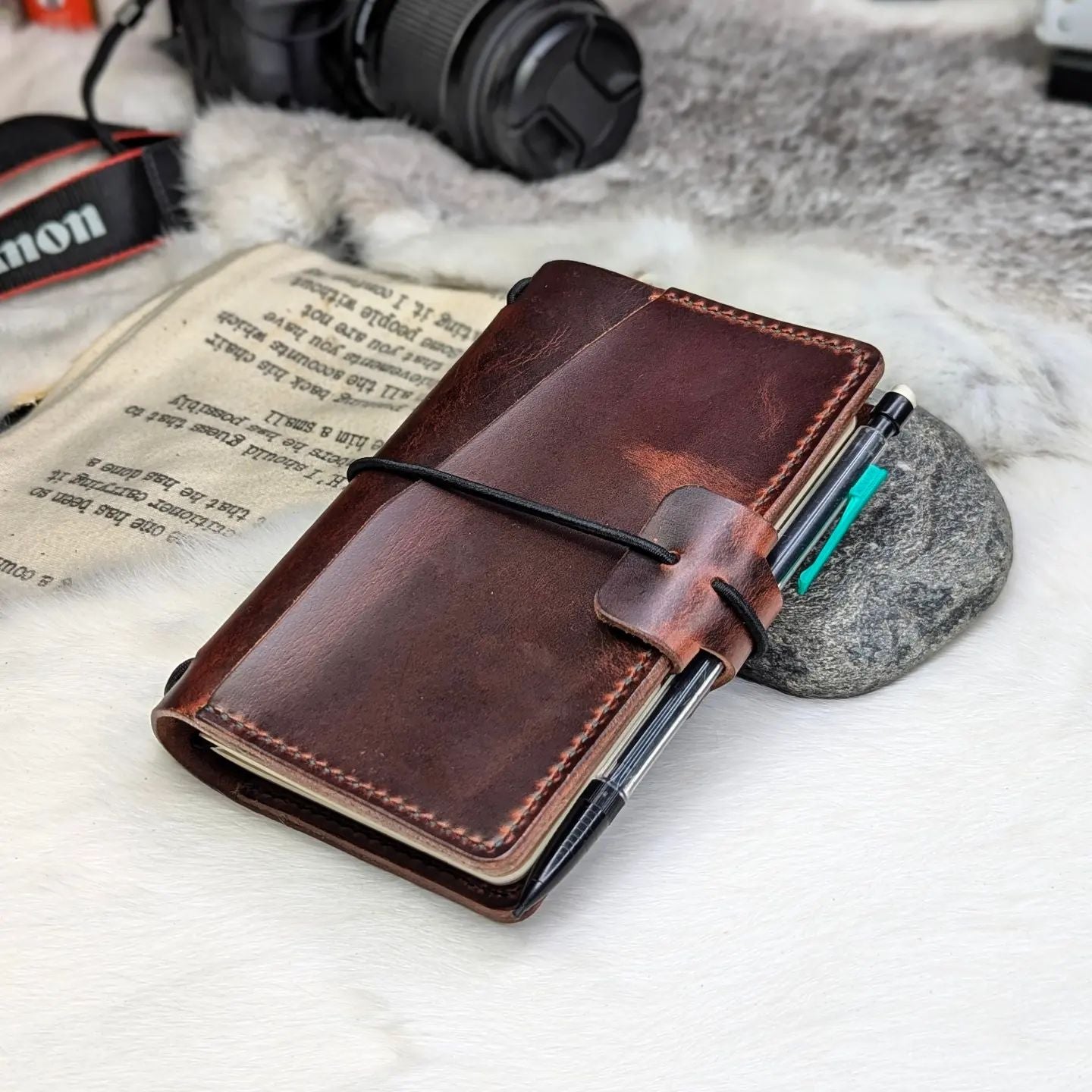 POCKET Traveller's Refillable Notebook | Dark Red Distressed Leather