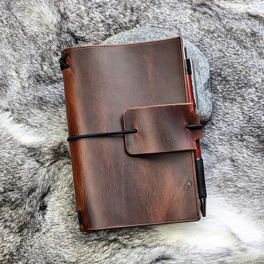 Pocket Traveller's Refillable Notebook | Dark Red Distressed Leather #2