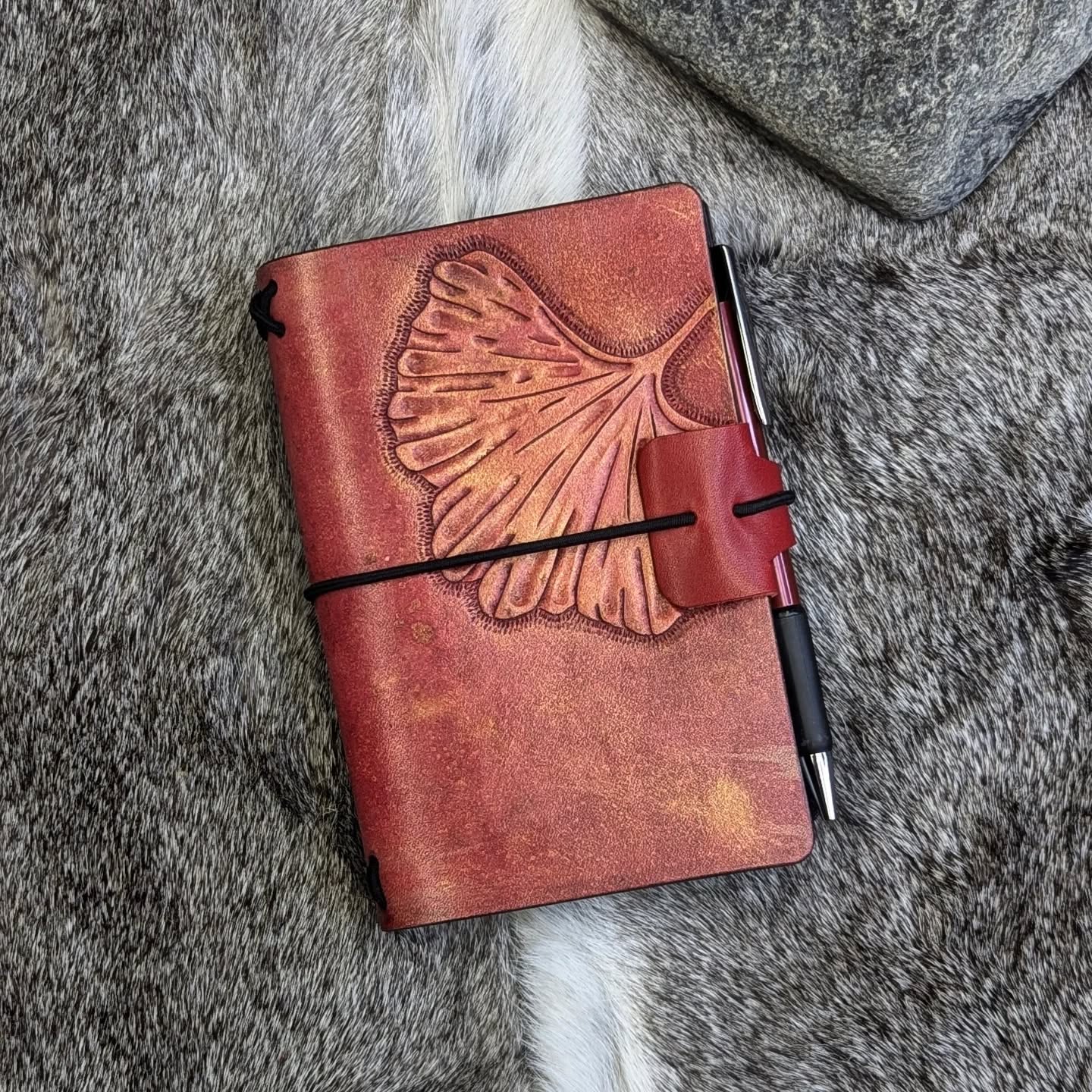 Pocket Traveller's Refillable Notebook | Tooled Ginkgo Leaf #1