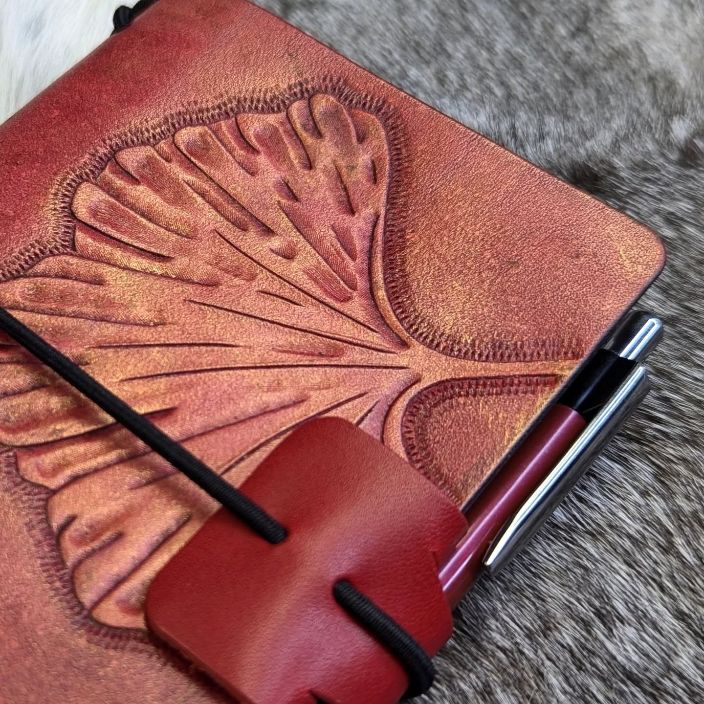 Pocket Traveller's Refillable Notebook | Tooled Ginkgo Leaf #1