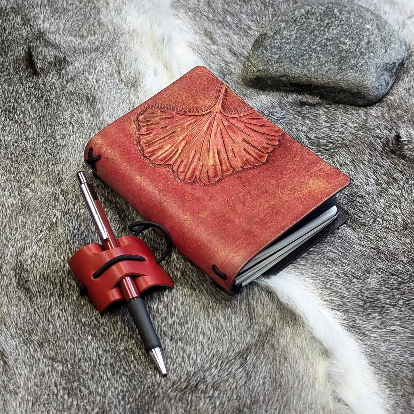 Pocket Traveller's Refillable Notebook | Tooled Ginkgo Leaf #1