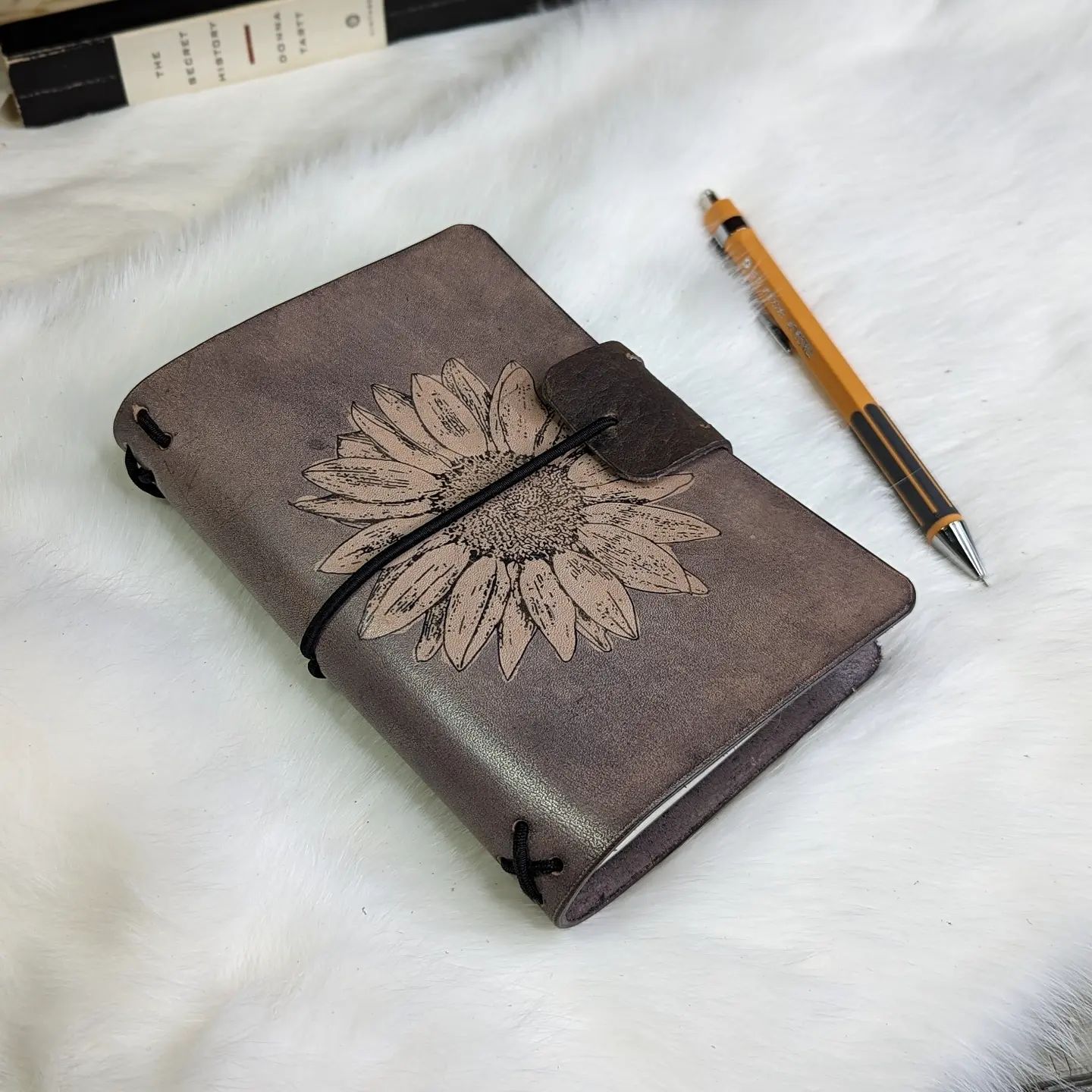 Pocket Traveller's Refillable Notebook | Ink-Stamped Sunflower #1