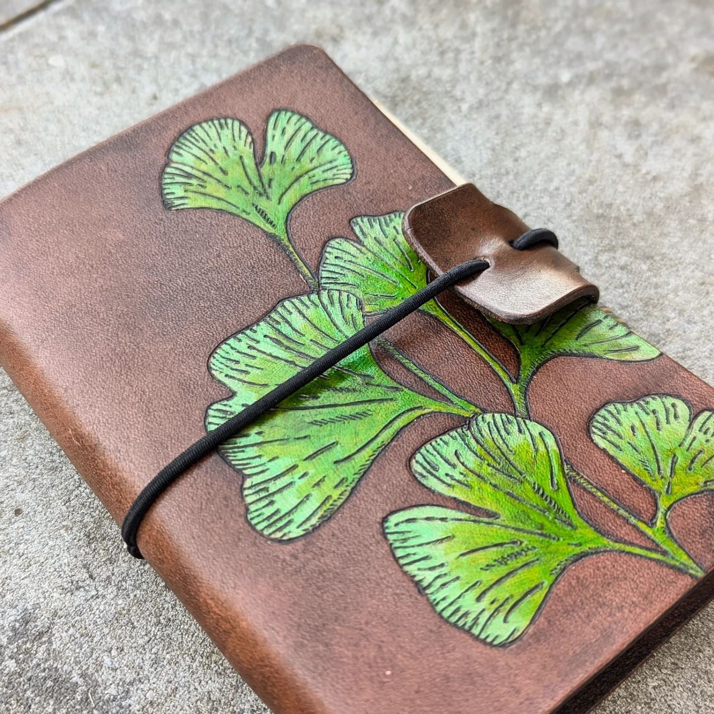 Pocket Traveller's Refillable Notebook | Pyrography Ginkgo Leaves #2