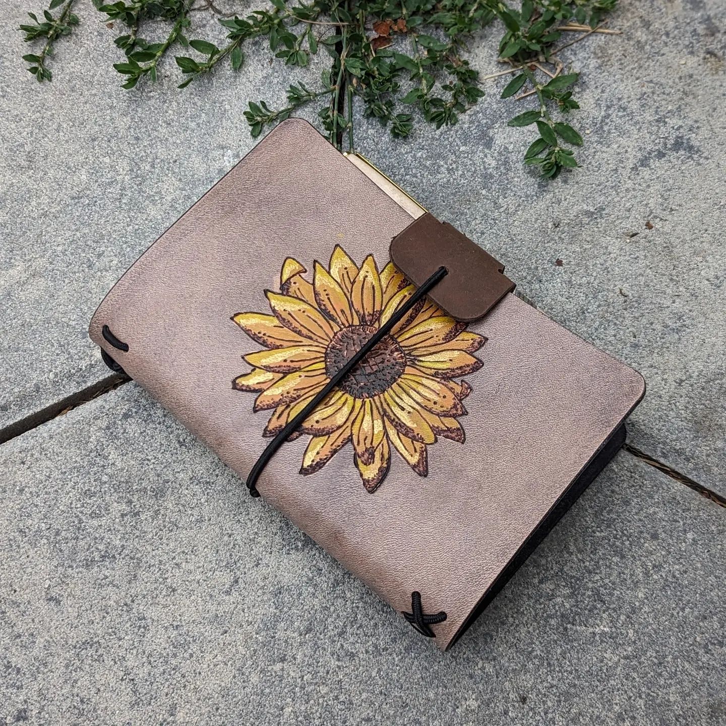 Pocket Traveller's Refillable Notebook | Pyrography Sunflower #1