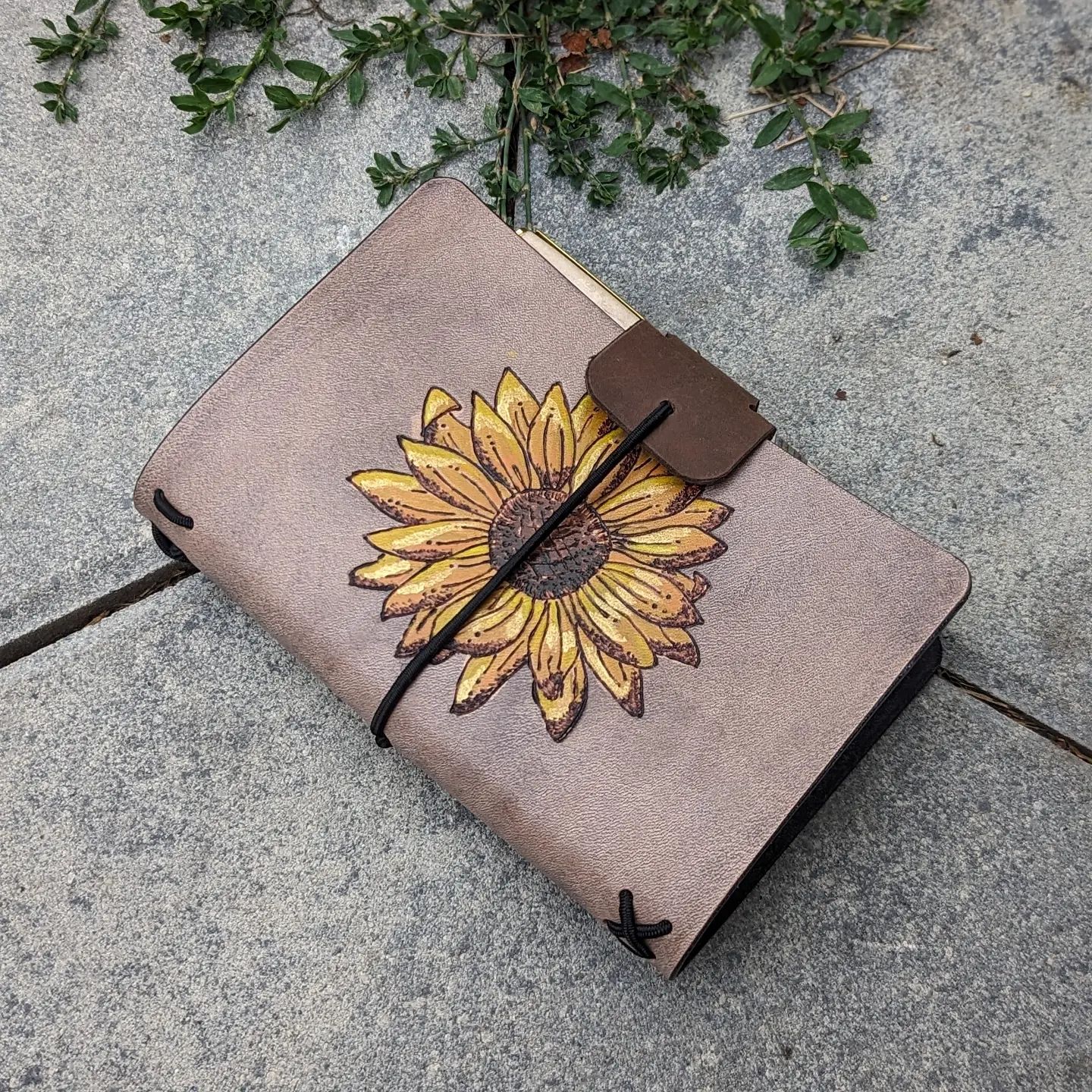 POCKET Traveller's Refillable Notebook | Pyrography Sunflower #1