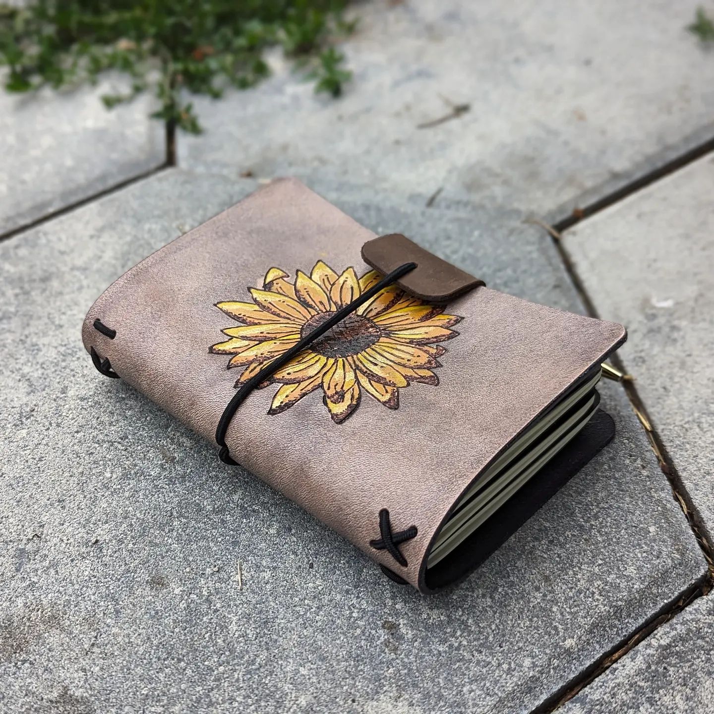 Pocket Traveller's Refillable Notebook | Pyrography Sunflower #1