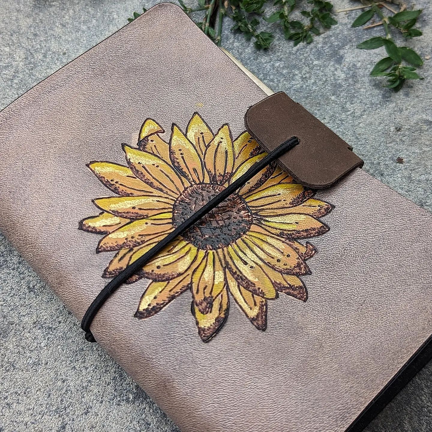 POCKET Traveller's Refillable Notebook | Pyrography Sunflower #1