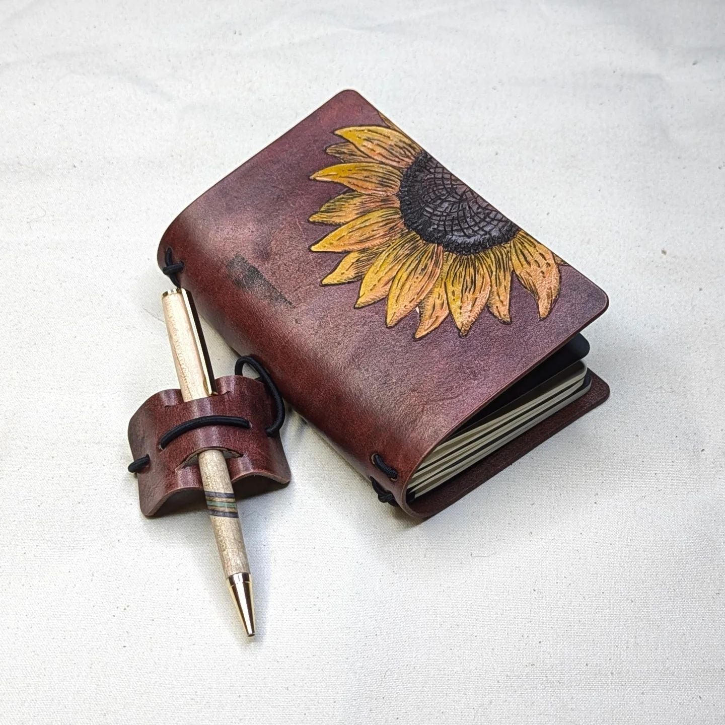 Pocket Traveller's Refillable Notebook | Pyrography Sunflower #3