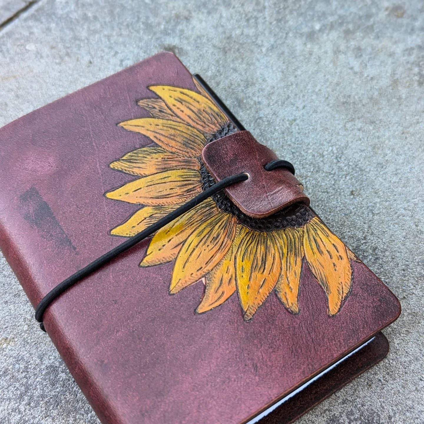 Pocket Traveller's Refillable Notebook | Pyrography Sunflower #3