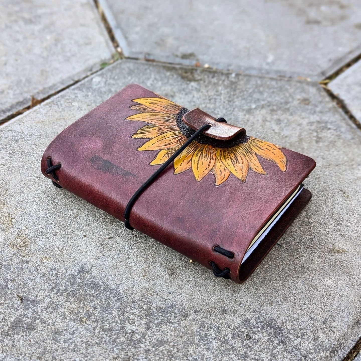 Pocket Traveller's Refillable Notebook | Pyrography Sunflower #3