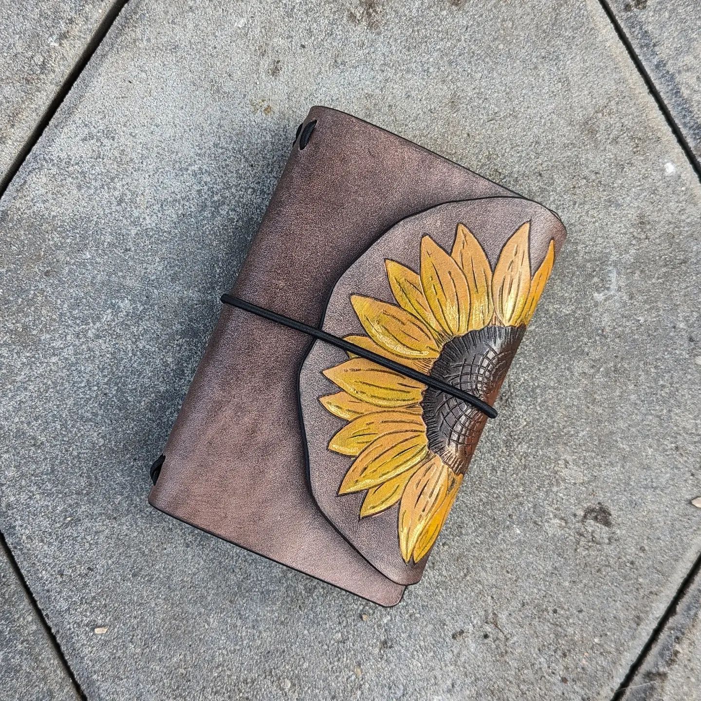 Pocket Traveller's Refillable Notebook | Pyrography Sunflower Wrap