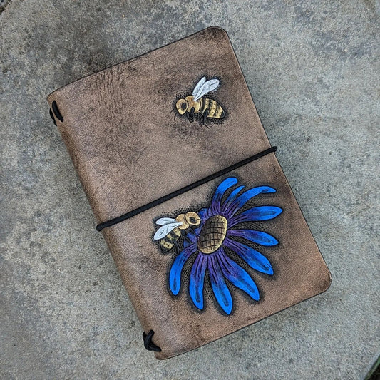 Pocket Traveller's Refillable Notebook | Tooled Flower + Bees #1