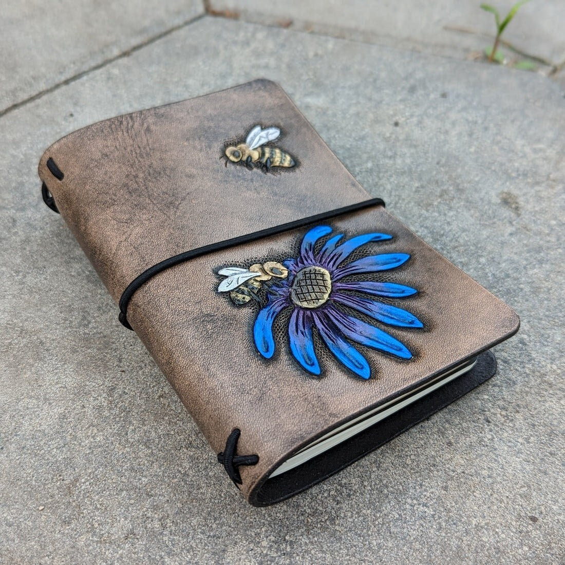 Pocket Traveller's Refillable Notebook | Tooled Flower + Bees #1