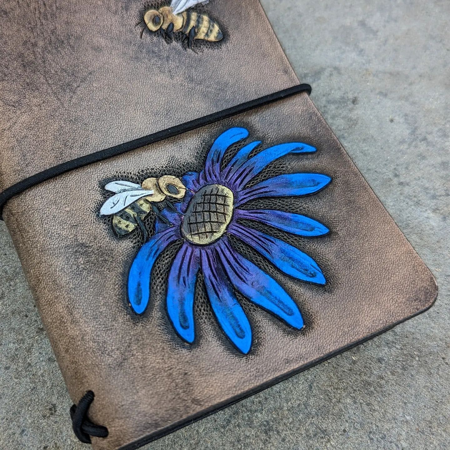 Pocket Traveller's Refillable Notebook | Tooled Flower + Bees #1