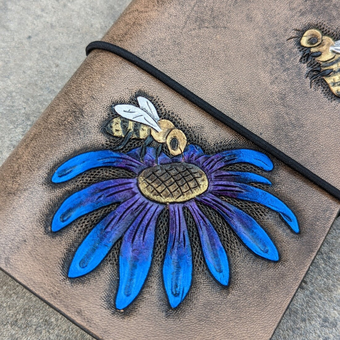 Pocket Traveller's Refillable Notebook | Tooled Flower + Bees #1