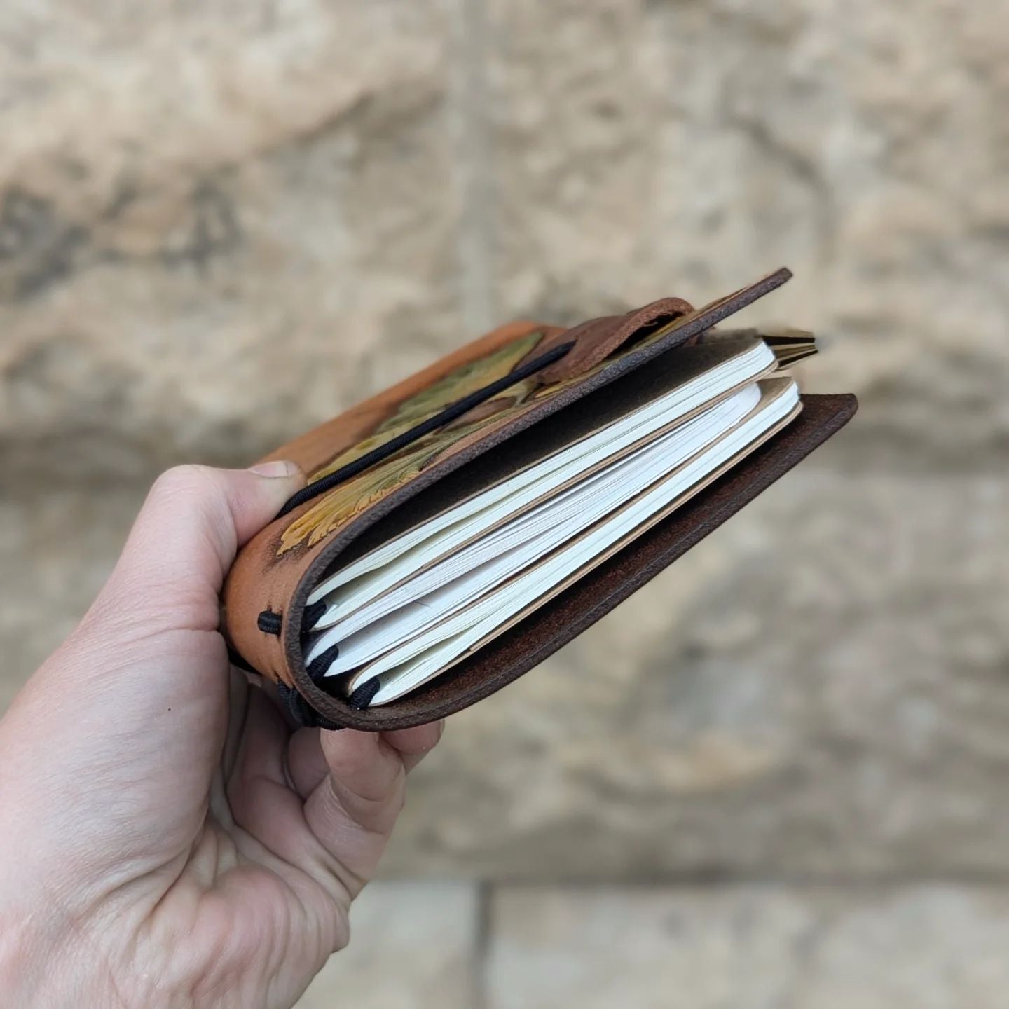 POCKET Traveller's Refillable Notebook | Tooled Ginkgo Leaves #1