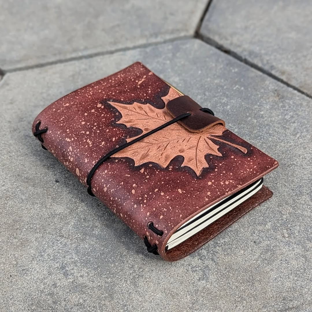 POCKET Traveller's Refillable Notebook | Tooled Natural Maple Leaf