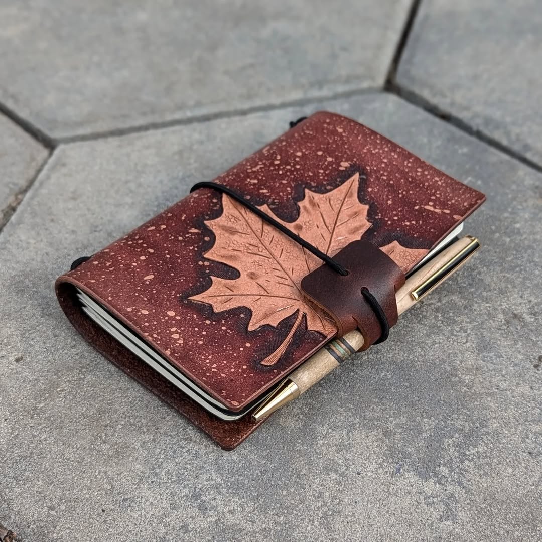 POCKET Traveller's Refillable Notebook | Tooled Natural Maple Leaf