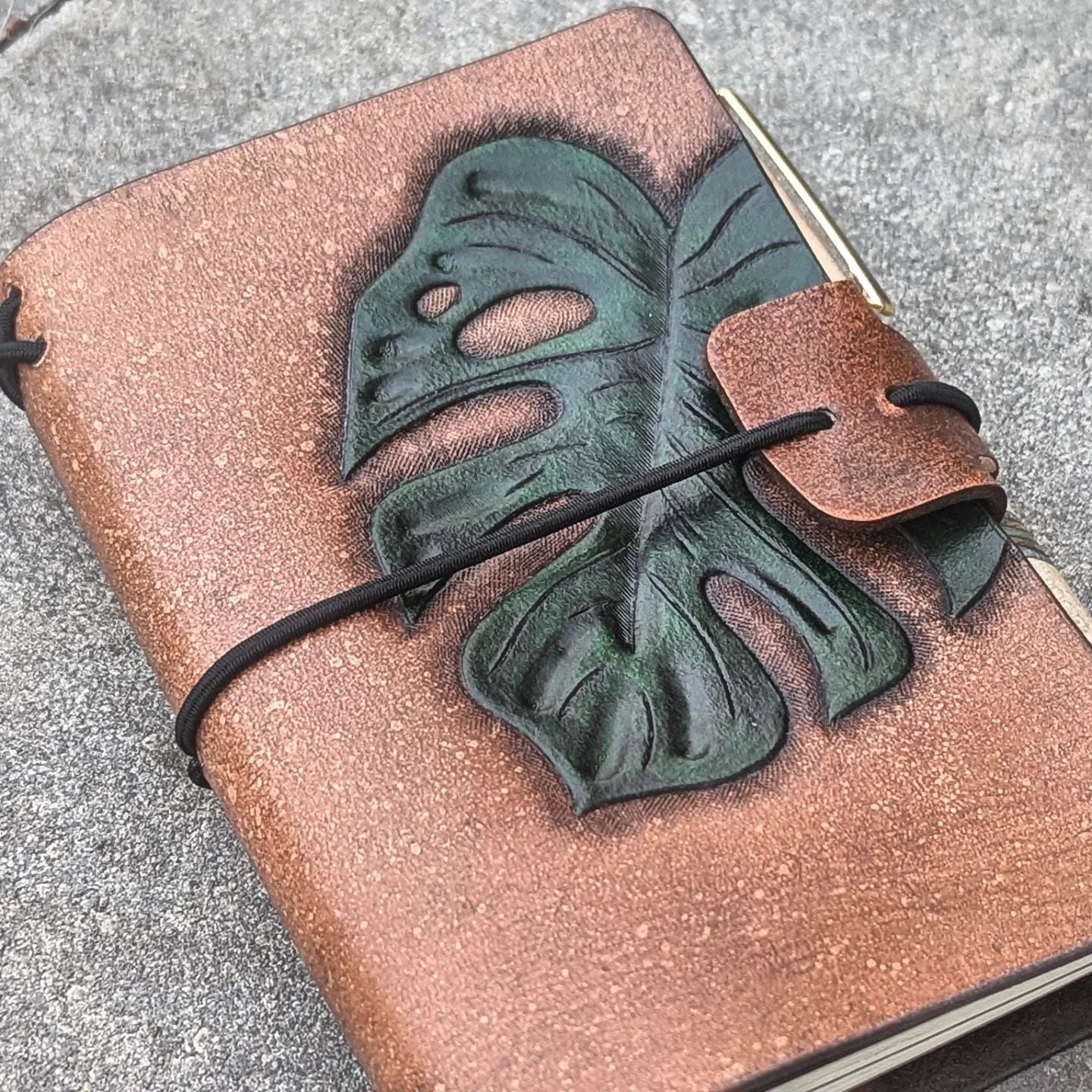 Pocket Traveller's Refillable Notebook | Tooled Monstera Leaf #1