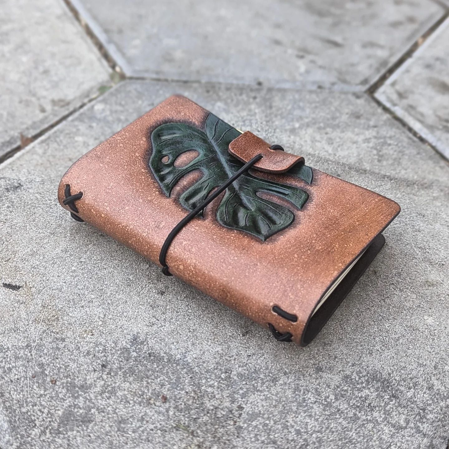 POCKET Traveller's Refillable Notebook | Tooled Monstera Leaf #1
