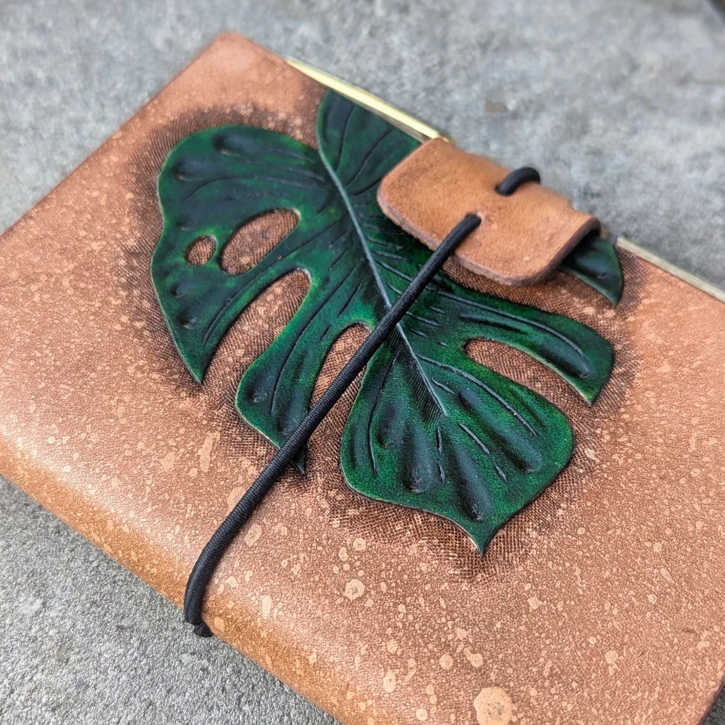 POCKET Traveller's Refillable Notebook | Tooled + Painted Monstera Leaf