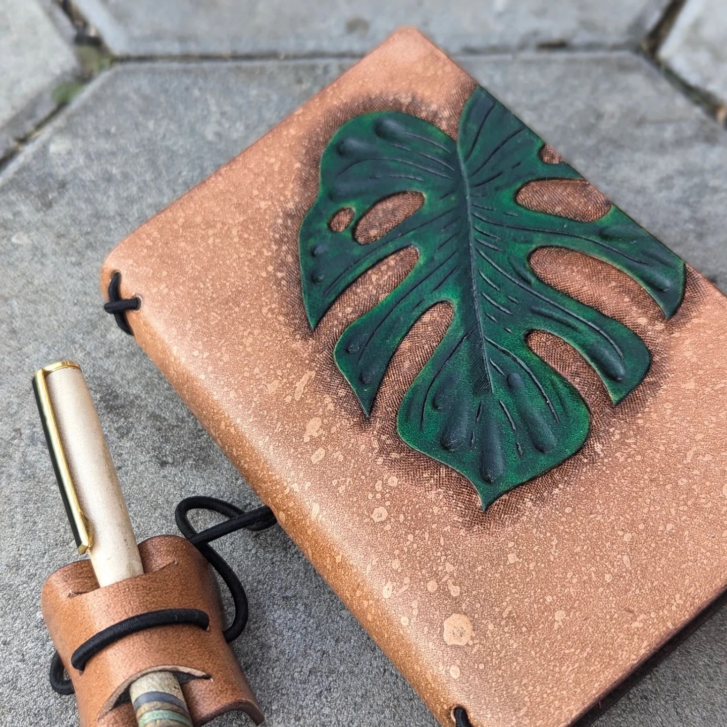 Pocket Traveller's Refillable Notebook | Tooled Monstera Leaf #2