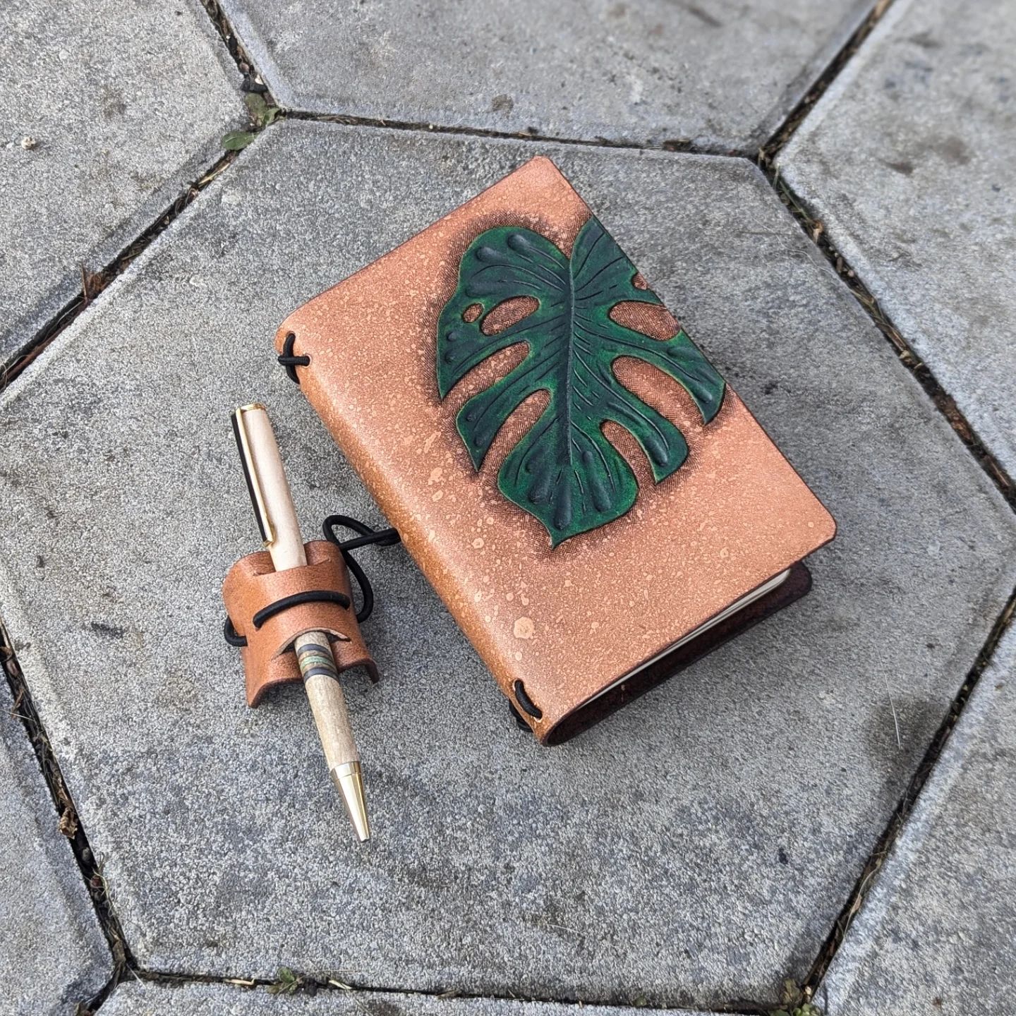 Pocket Traveller's Refillable Notebook | Tooled Monstera Leaf #2