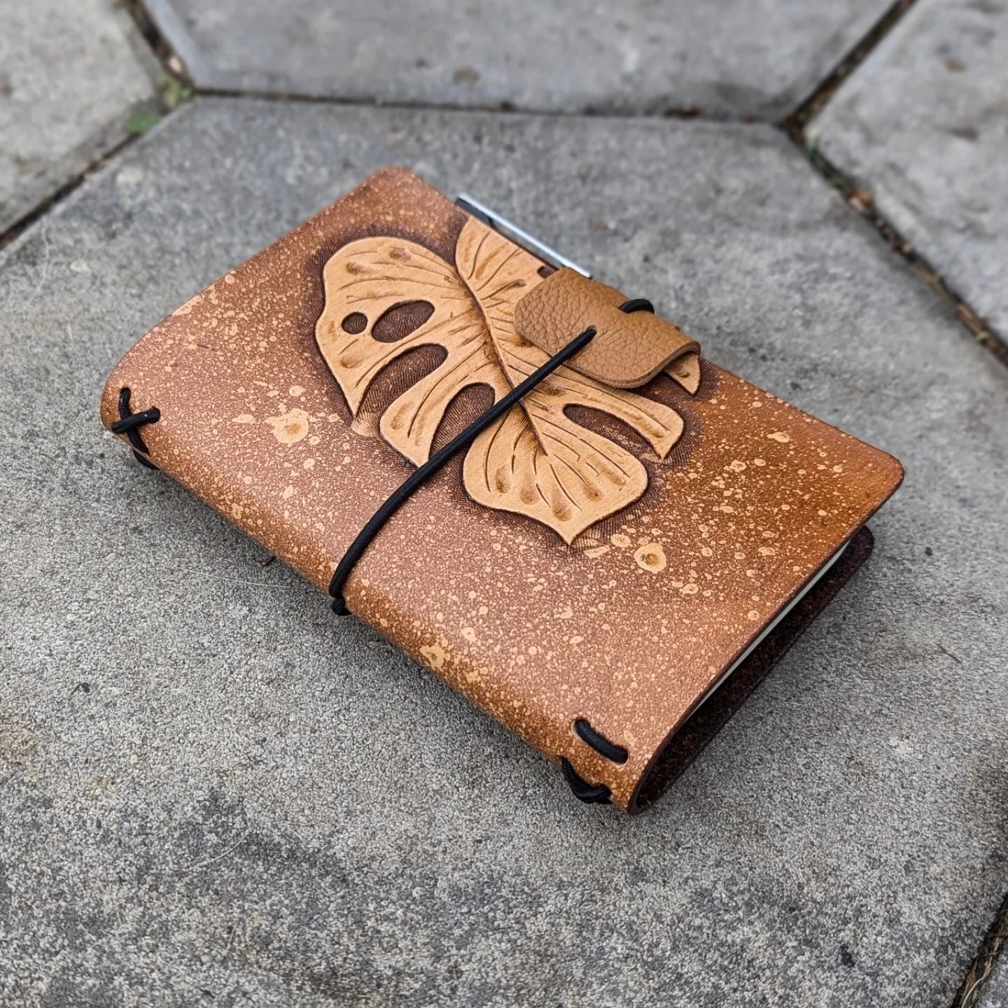 Pocket Traveller's Refillable Notebook | Tooled Monstera Leaf #3