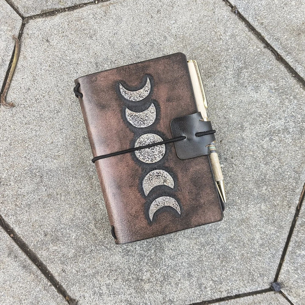 POCKET Traveller's Refillable Notebook | Tooled Moon Phases #1