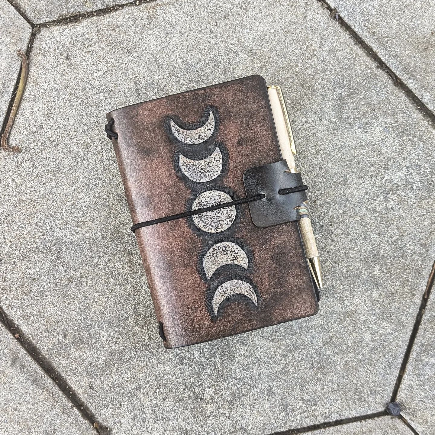 POCKET Traveller's Refillable Notebook | Tooled Moon Phases #1