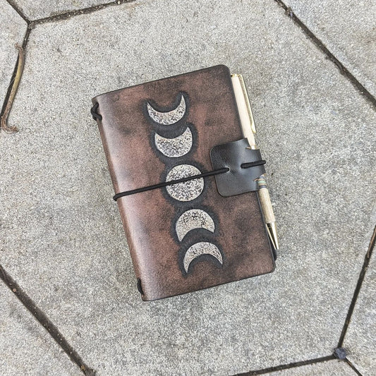 Pocket Traveller's Refillable Notebook | Tooled Moon Phases