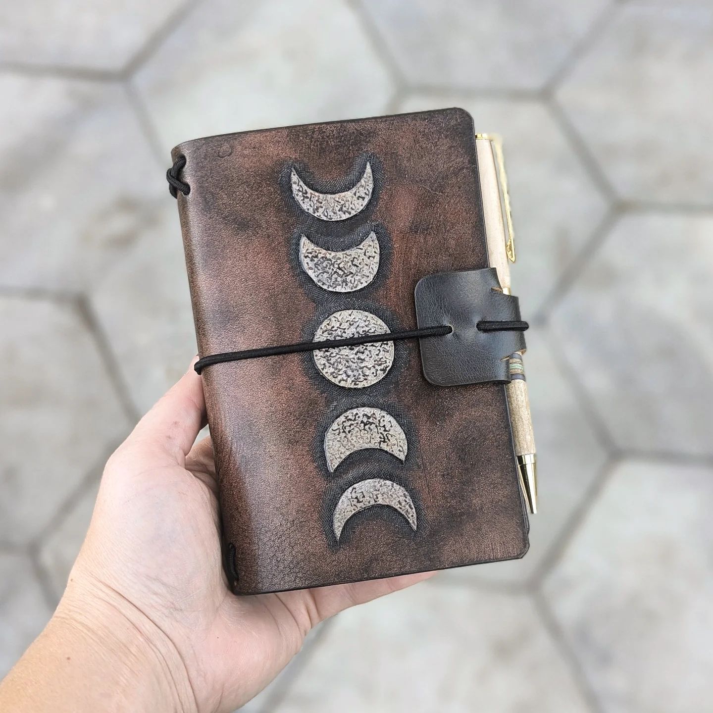 Pocket Traveller's Refillable Notebook | Tooled Moon Phases