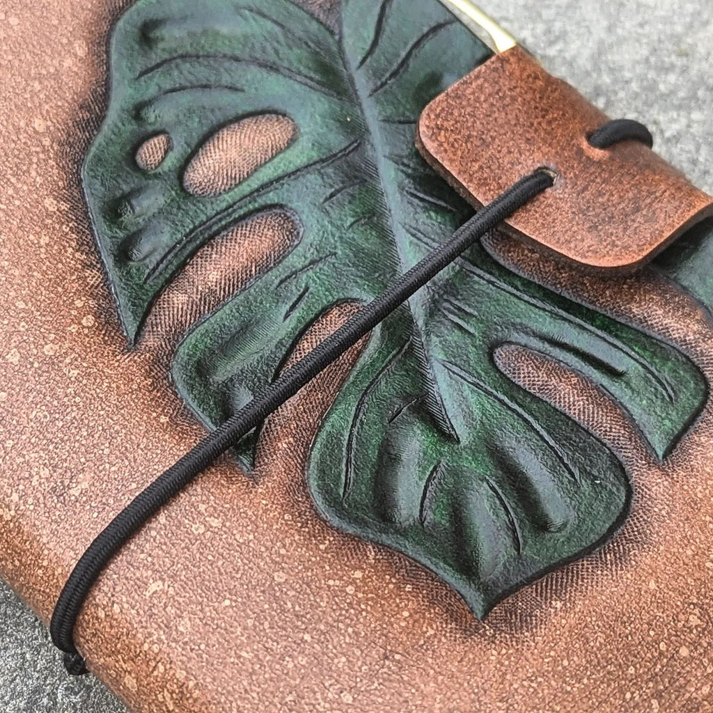 POCKET Traveller's Refillable Notebook | Tooled Monstera Leaf #1