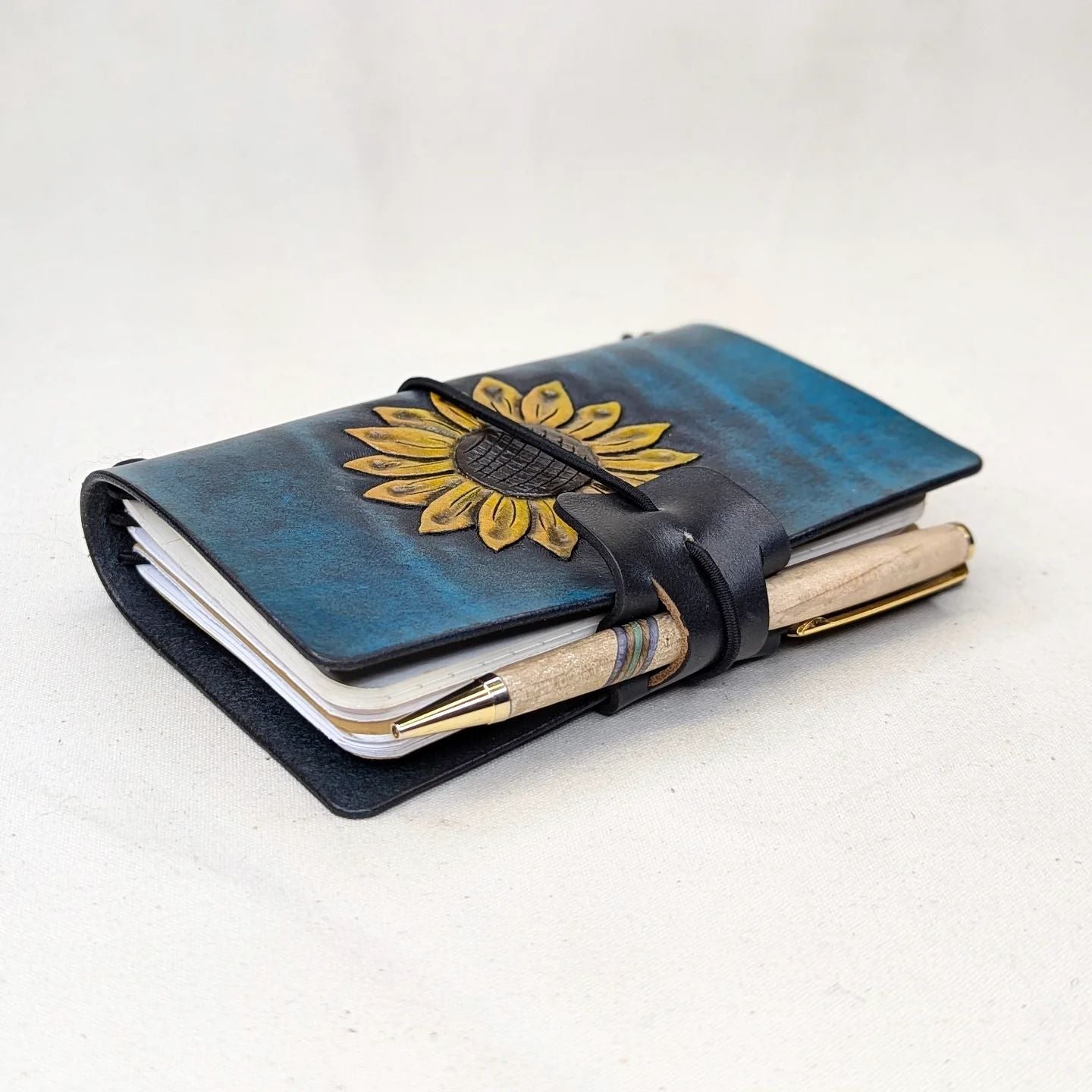 Pocket Traveller's Refillable Notebook | Tooled Sunflower