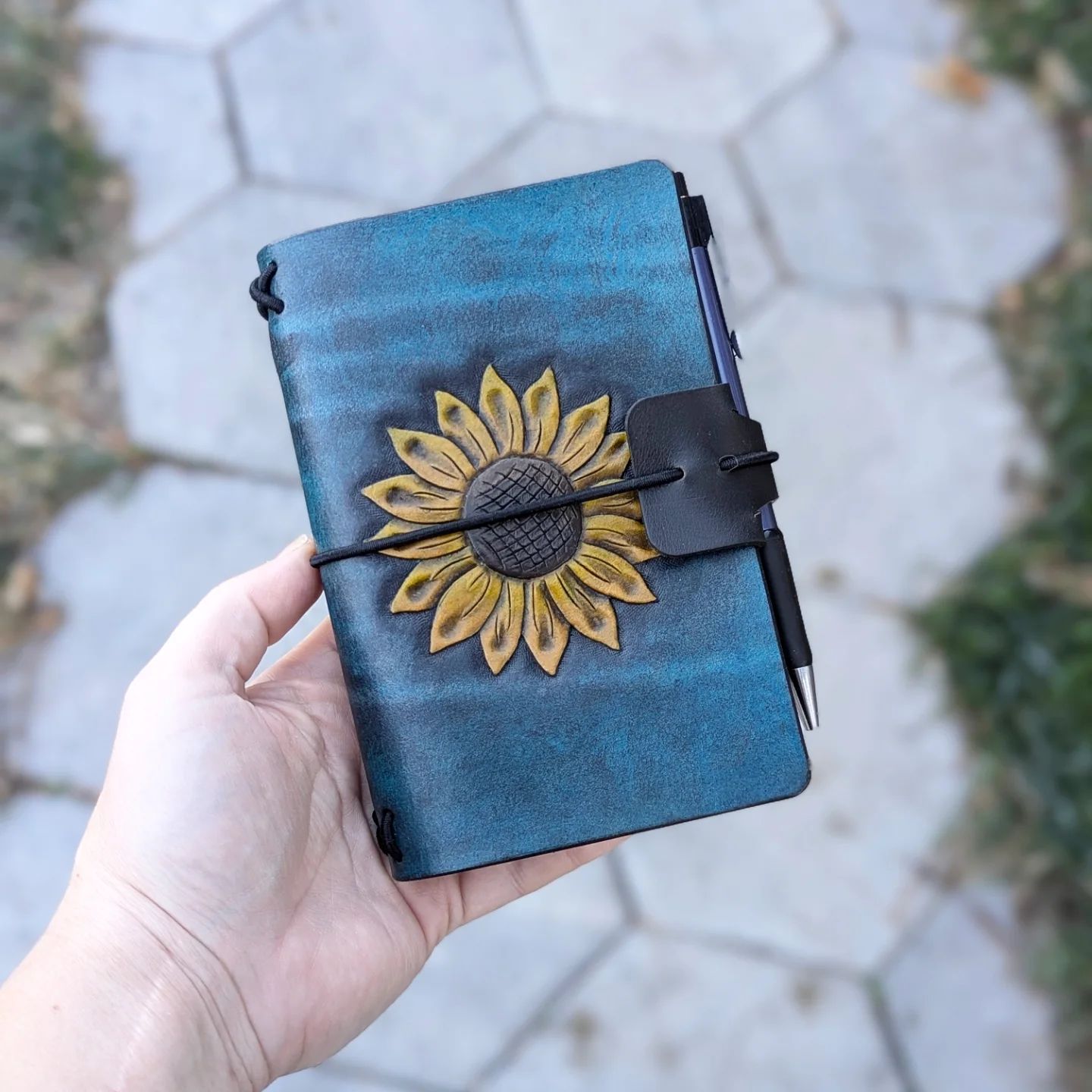 Pocket Traveller's Refillable Notebook | Tooled Sunflower