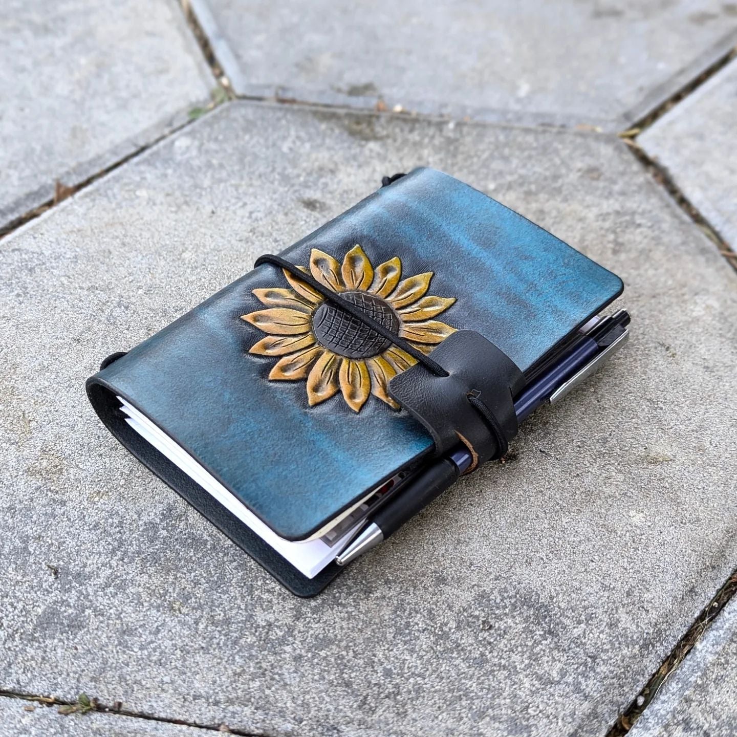 Pocket Traveller's Refillable Notebook | Tooled Sunflower