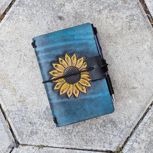 Pocket Traveller's Refillable Notebook | Tooled Sunflower