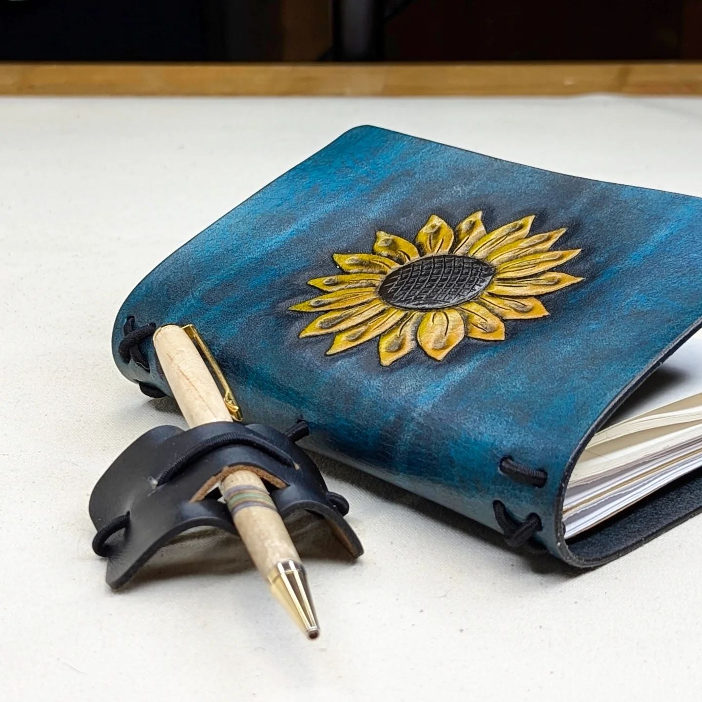 Pocket Traveller's Refillable Notebook | Tooled Sunflower