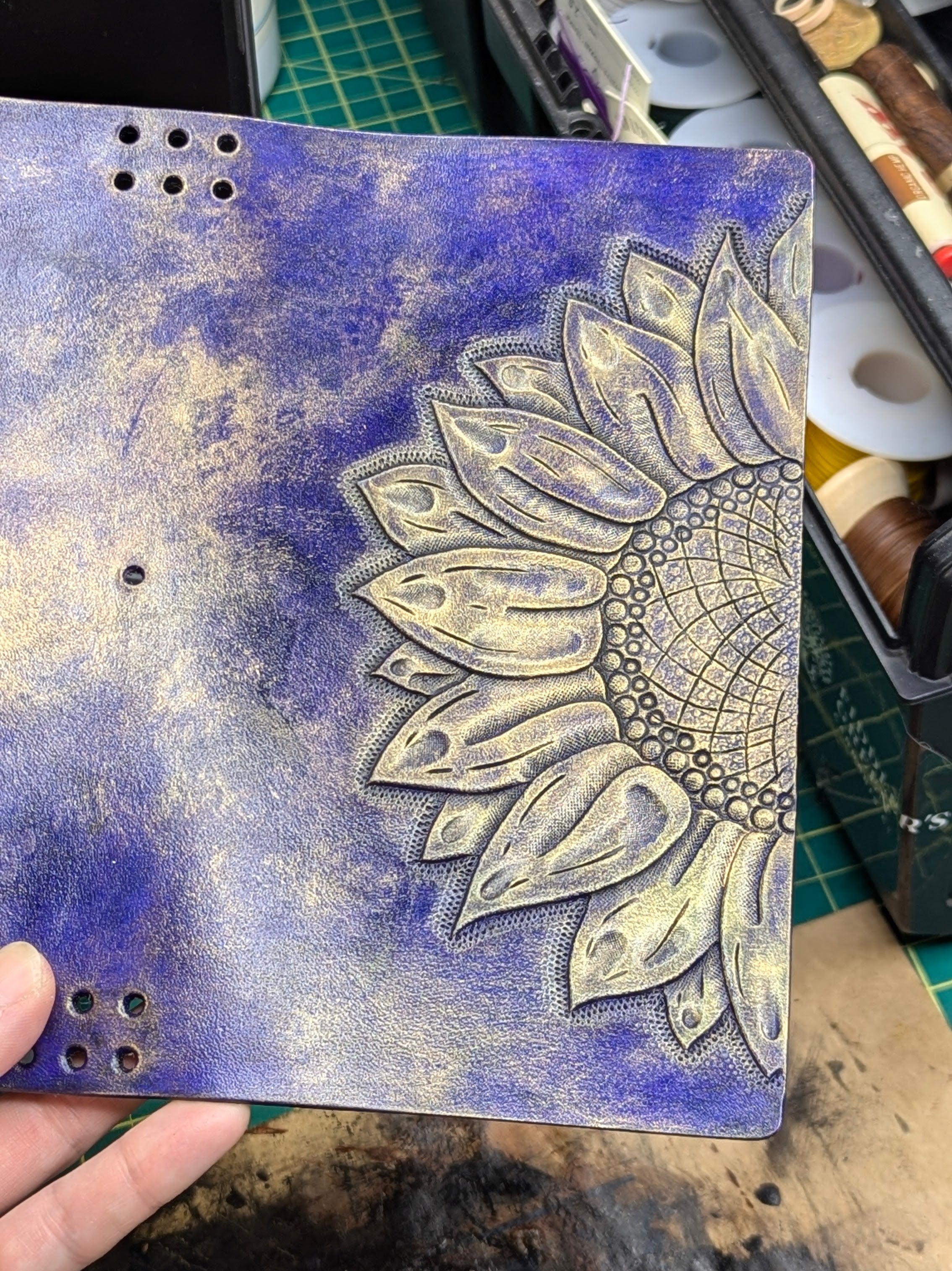 B6 SLIM Traveller's Refillable Notebook | Purple + Gold Sunflower for T.W.