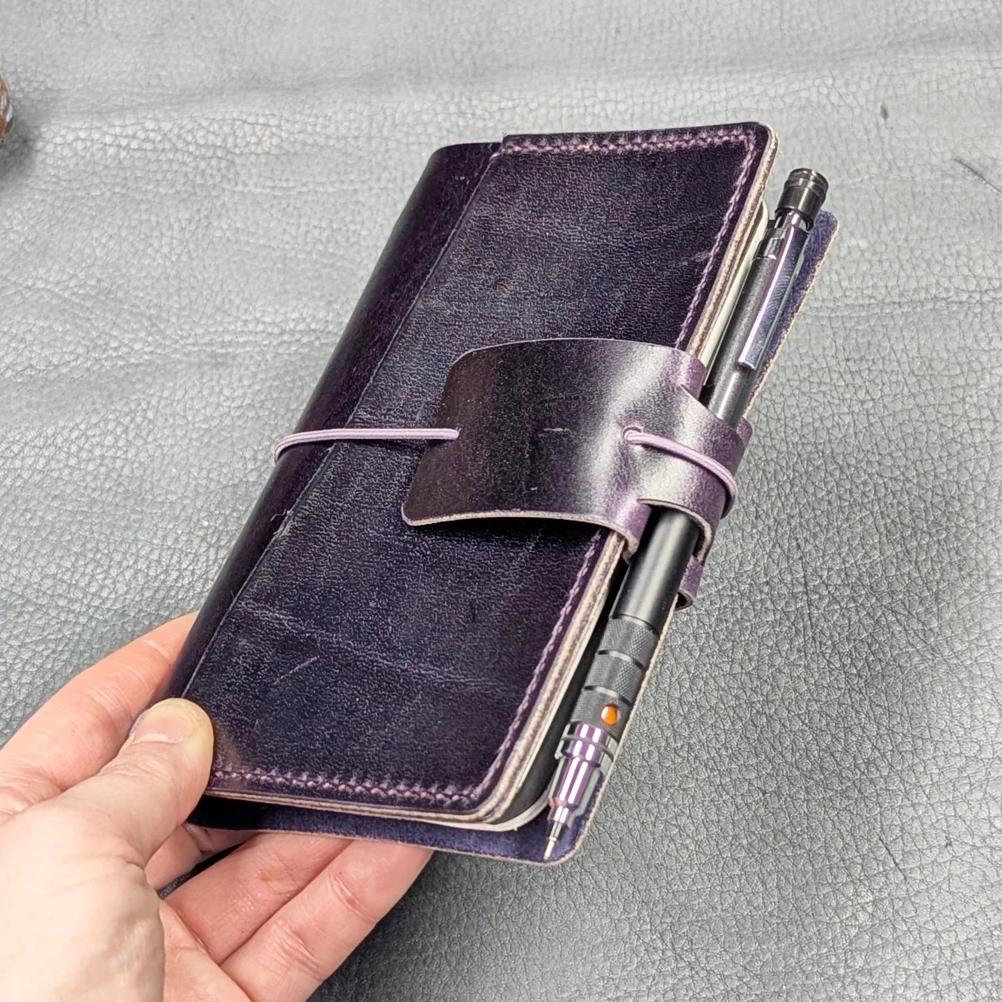 POCKET Traveller's Refillable Notebook | Eggplant Purple 'Live Edge' #11