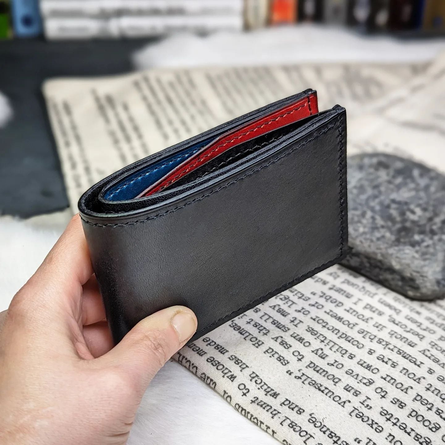 Custom Bifold Wallet | Black, Blue, + Red for R.K.