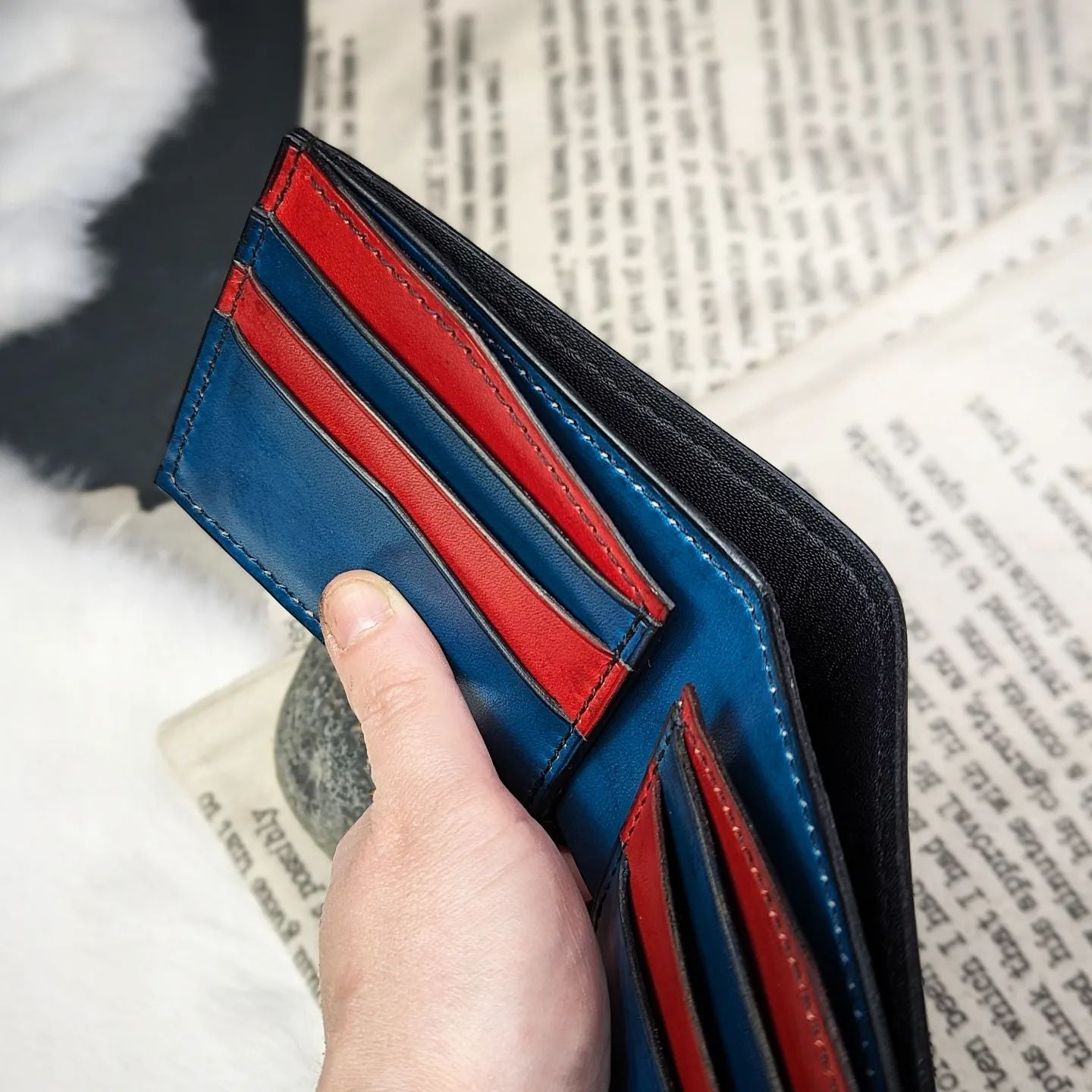 Custom Bifold Wallet | Black, Blue, + Red for R.K.