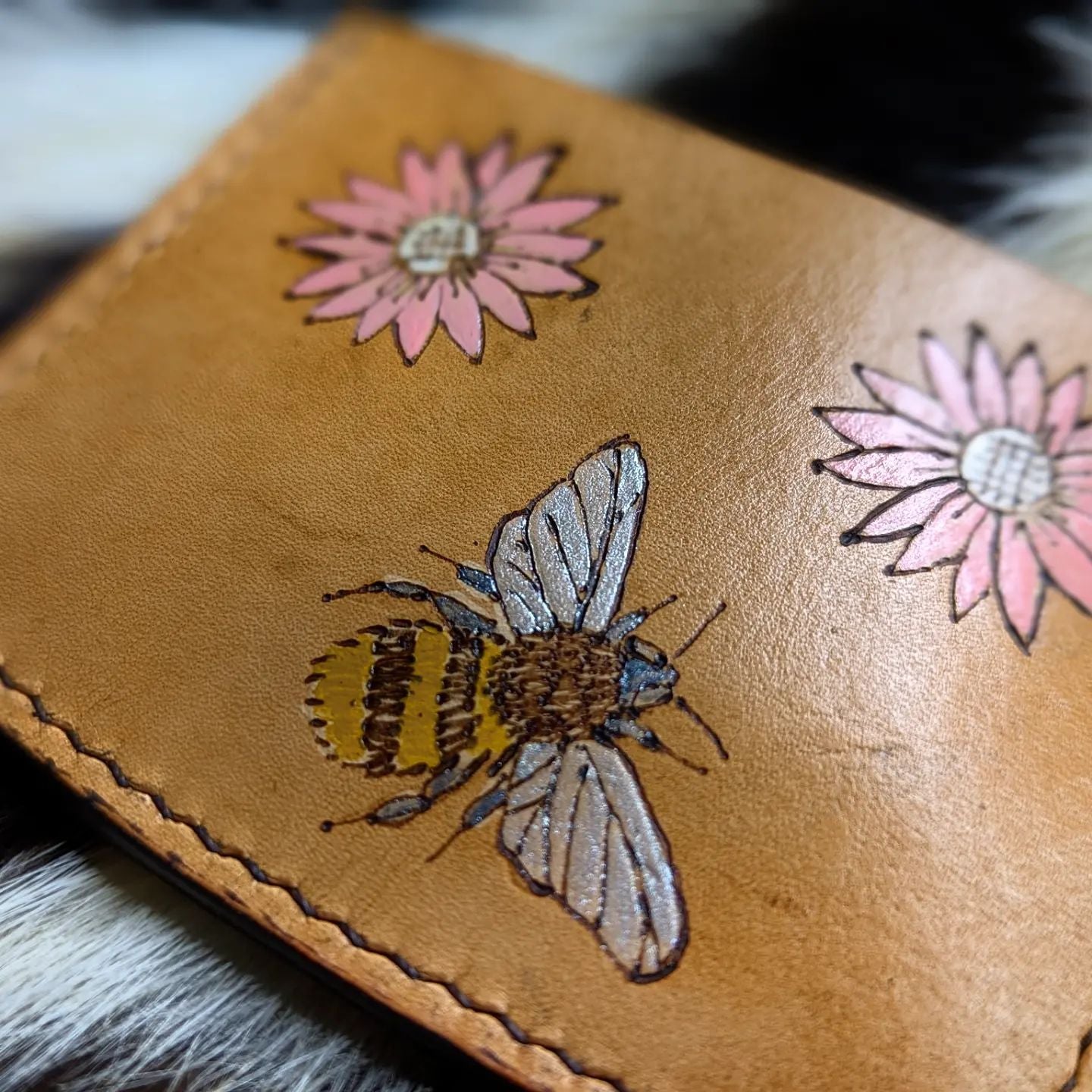 Three-Pocket Minimalist Wallet | Pyrography Bee + Flowers