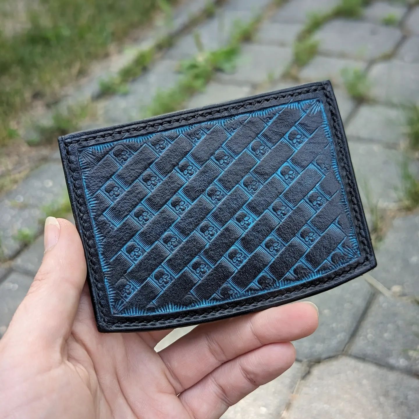 Three-Pocket Minimalist Wallet | Black + Turquoise Skulls